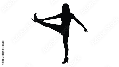 Silhouette of a woman performing a dynamic kick in high heels