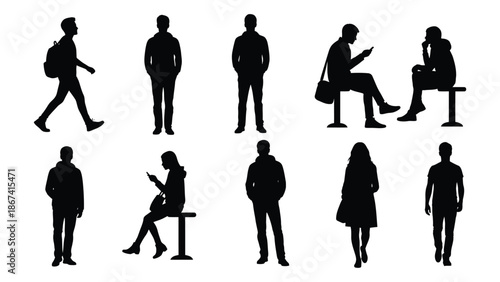 A collection of diverse black silhouette figures depicting people in various poses