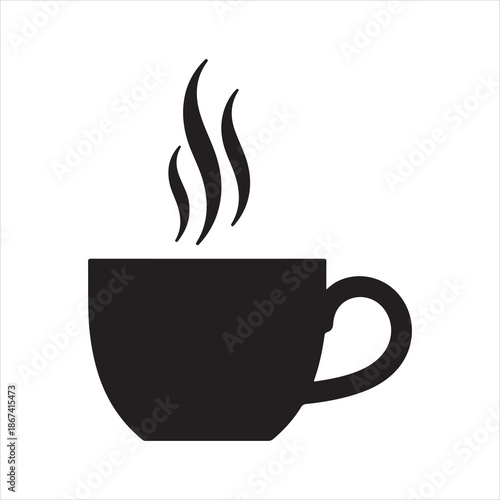 Coffee cup icon, A cup of hot cafe coffee or caffeine drink flat vector illustration 