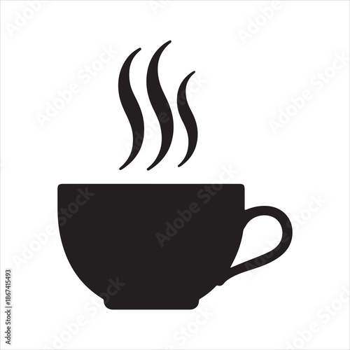 Coffee cup icon, A cup of hot cafe coffee or caffeine drink flat vector illustration 