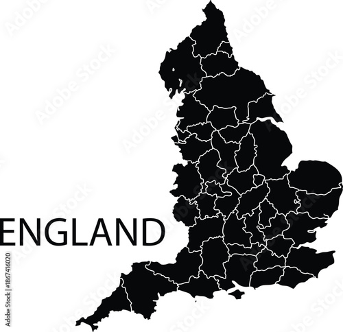 Black vector silhouette of England map on white background