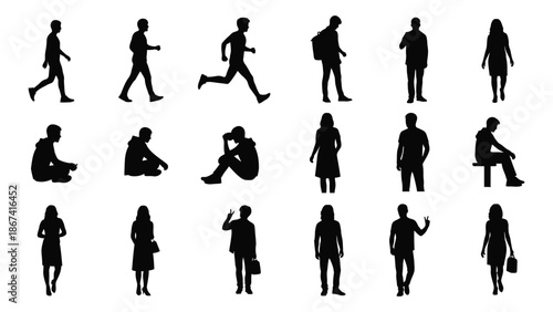 Silhouettes of people in various poses and activities a collection of figures