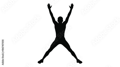 Silhouette of a person with arms raised in a jumping jack pose