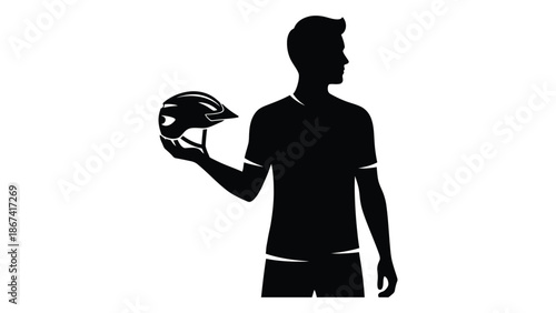 Silhouette of a man holding a cycling helmet sports and safety