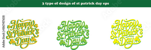St Patricks Day greetings cards with Happy St Patricks Day text and clover leaves in green and yellow colors  festive holiday design elements
