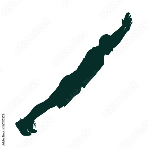 Silhouette of a man in a diving pose with arms outstretched