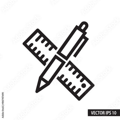 Crossed pencil and rulers illustration for school and office supplies