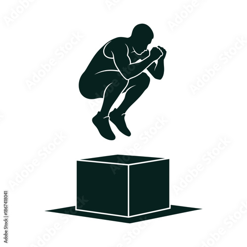 Man jumping over a box on a white background fitness workout