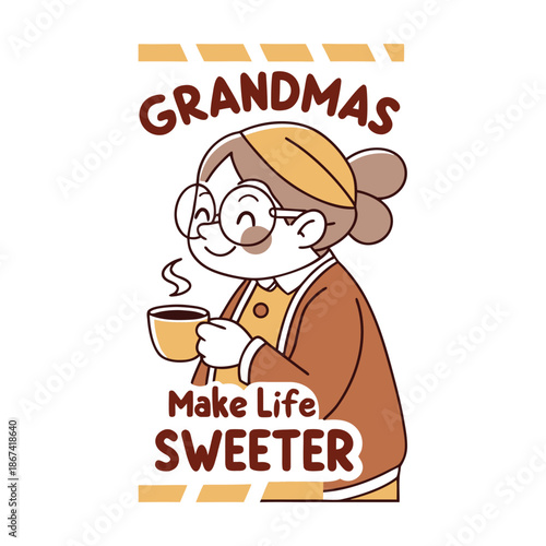 Smiling grandma enjoying coffee makes life sweeter