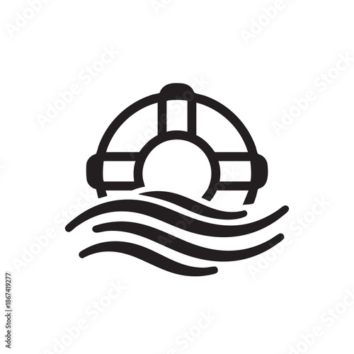 Minimalist lifebuoy icon with water waves design