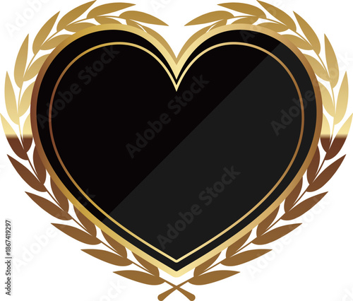ハート型の月桂冠エンブレム　ブラック＆ゴールド