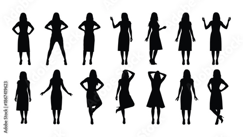 Silhouettes of women in various poses showing different body language and styles