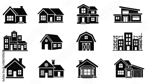 Collection of various house illustrations displayed against a clean white background