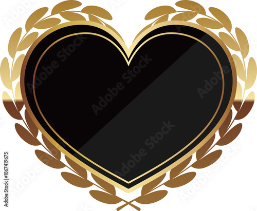ハート型の月桂冠エンブレム　ブラック＆ゴールド