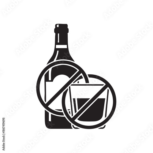 No alcohol prohibition symbol with bottle and glass icon