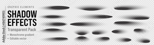 Drop shadow effect set with oval circle object on floor and vector box. Realistic icon page pack border bottom ellipse black design card for paper background. Soft gradient gray 3d blur.