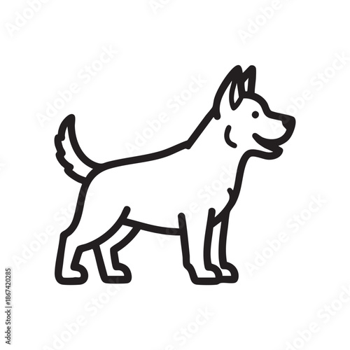 Simple cartoon drawing of a happy dog standing