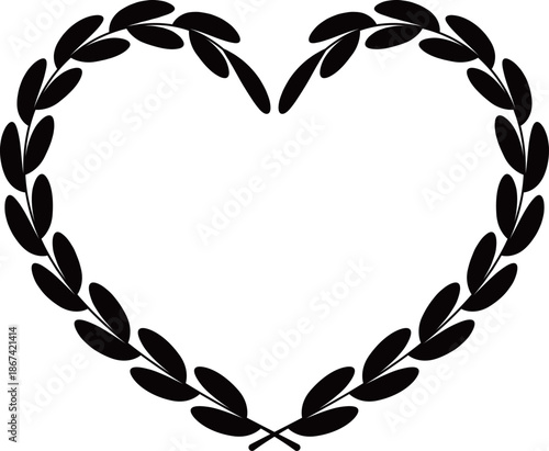 ハート型の月桂冠フレーム　ブラック