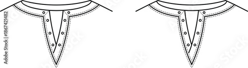 Detailed Line Drawing of a Shirt Collar with Button Placket and Stitching Details neckline clothing