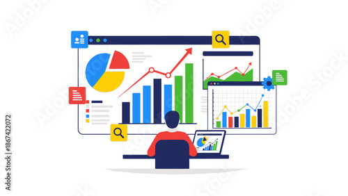 Business analytics dashboard with charts and graphs, data visualization