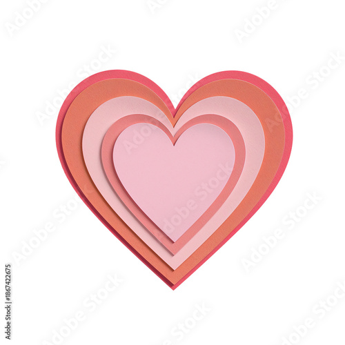 Layered paper-cut heart in shades of pink and orange, with transparent PNG cutout background