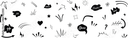 Hand-drawn Doodle Elements and Comic Accents Collection and various emoticon and symbol illustrations