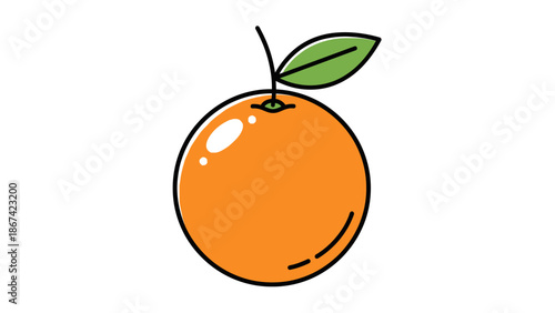 Fresh orange fruit with green leaf.