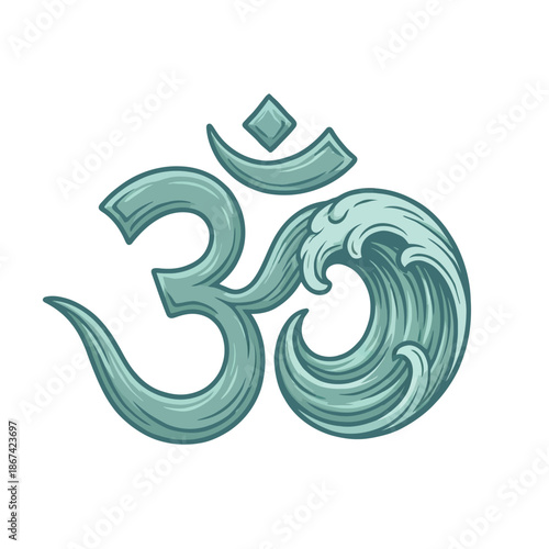 Om symbol with ocean water waves vector illustration