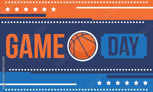 Game Day. Basketball playoff in March. Super sport party in United States. Final games of season tournament. Professional team championship. Ball for basketball. Sport poster. Vector