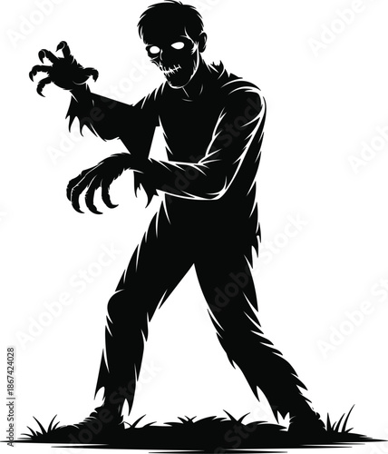 Scary zombie silhouette vector illustration, walking undead creature for Halloween horror and spooky monster party design