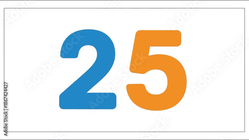 Number 25, Bold Blue and Orange, White Background