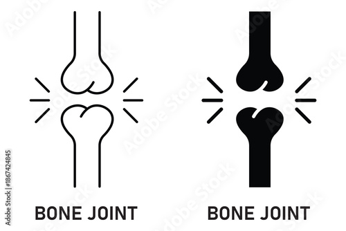 Human bone joint icon vector line and fill style. Human knee bone joint icon. Arthritis  joint pain icons. Osteoporosis icon isolated on white background. Vector illustration.
