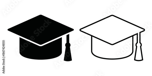 Minimalist Solid and Outline Graduation or academic cap Symbol set vector stock illustration