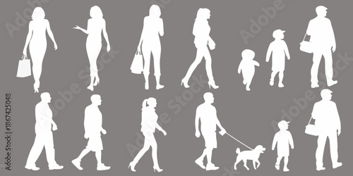 Silhouettes of people walking shopping and enjoying everyday life in a modern setting