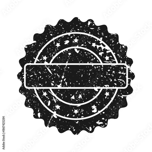 Post stamp, label or badge. Grunge imprint and postmark. Brown vintage circle postcard watermark. Used envelope design element. Vector illustration.