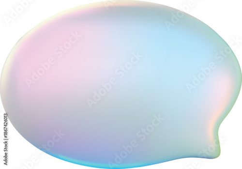 Glass holographic oval empty speech bubble 3D vector icon, realistic volume round text bubble, chat message dialog cloud