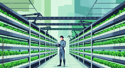 Futuristic automated vertical farm showing efficiency and technology in agriculture system