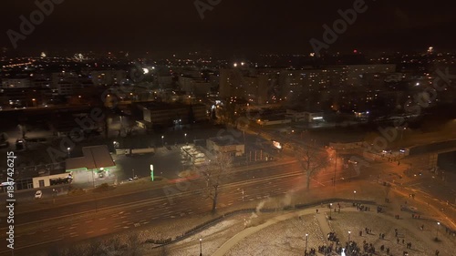 Wallpaper Mural Drone footage of Krakow at night with spectacular New Year fireworks. Colorful explosions brighten the skyline, showcasing a festive holiday mood. Ideal for celebrations, tourism, urban events, and Torontodigital.ca