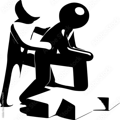 Man working on a laptop at a desk in an office vector illustration
