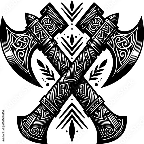 Celtic fleur de lis and cross tattoo style ornament design with decorative knot patterns