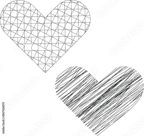Collection of 2 diverse hand drawn heart shapes isolated on white background isolated on transparent background silhouette