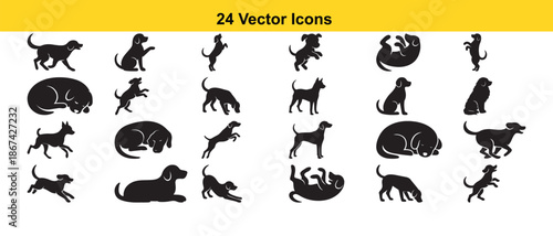 Collection of twenty four simple black and white vector icons displayed on a white background
