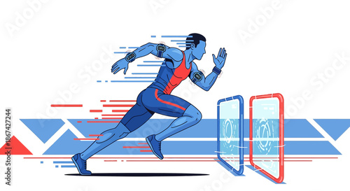 Futuristic Runner in Motion: Leveraging wearable technology for enhanced performance tracking