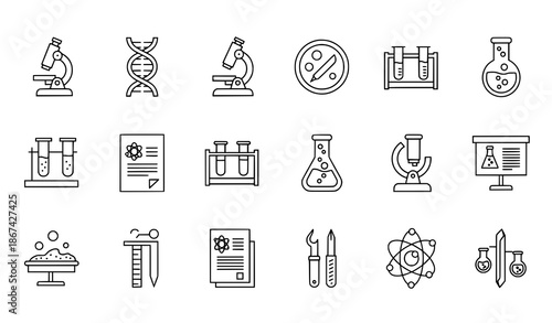 Laboratory Research and Biology Outline Line Icon Collection