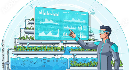 Advanced aquaponics farm monitoring system with data visualization and control interface in