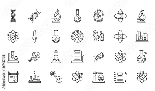 Biology and Science Thin Line Editable Vector Icon Set