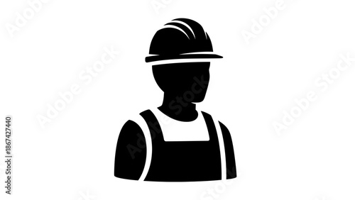 Silhouette of a Professional Construction Worker in Hard Hat and Overalls on Isolated White Background