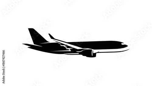 Passenger Airplane Flying Silhouette on Isolated White Background