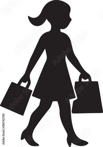 Black Friday Shopper Silhouette Vector Flat Shopping Sale Illustration