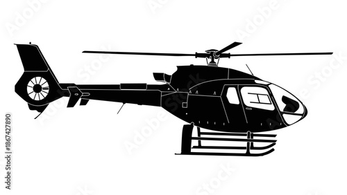 Dynamic Helicopter Silhouette from Front Side View on Isolated White Background